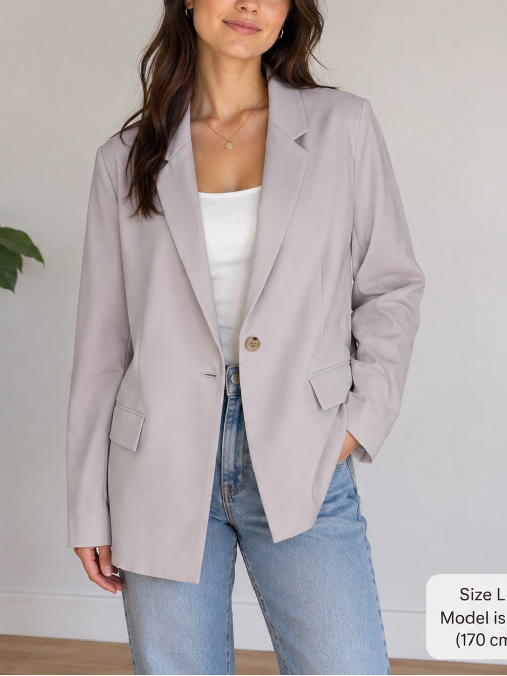 Single-Button Light Taupe Blazer